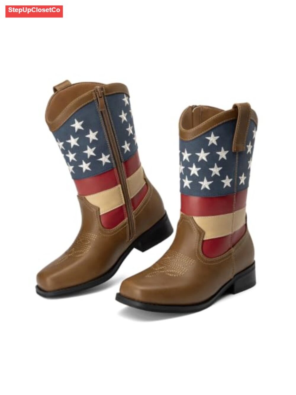 Boys Girls Cowboy Boots Toddler Western Equestrian PU Calf High Zip - Picture 5 of 6